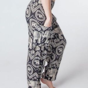 Black and grey elephant print bohemian harem pant